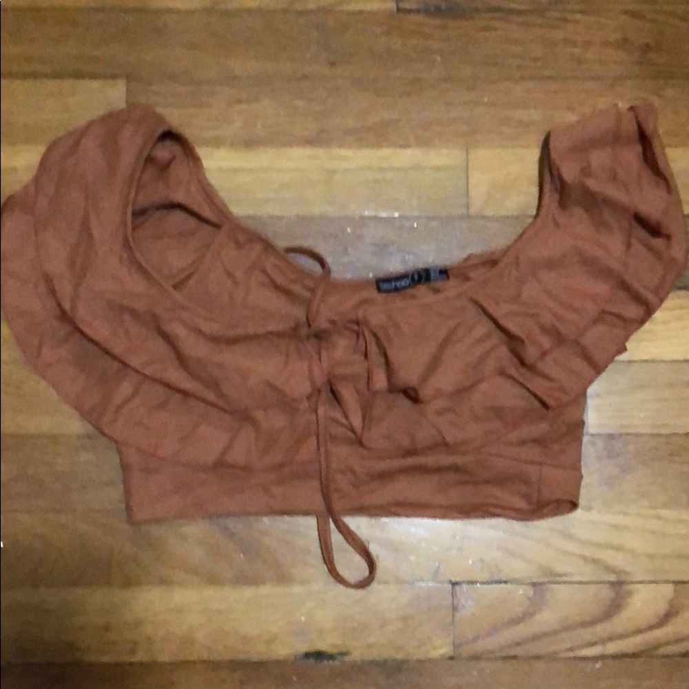 Brown ruffled crop top